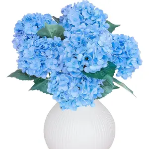 6PCS Blue Silk Hydrangea Artificial Flowers Bouquets - Realistic Fake Hydrangea with Stems, Faux Flower Arrangement for Home Wedding Baby Shower Table Centerpieces Decoration