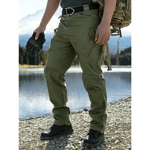 Men's Green Tactical Cargo Pants Ripstop Multi-Pocket Outdoor Hiking Work Trousers