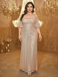 Plus Size Women's Off-Shoulder Backless Sequins Bodycon Party Elegant Evening Dress, Elegant Cocktail Dress, Bride Dress, Birthday Outfits, Graduation Dress, Formal Wear