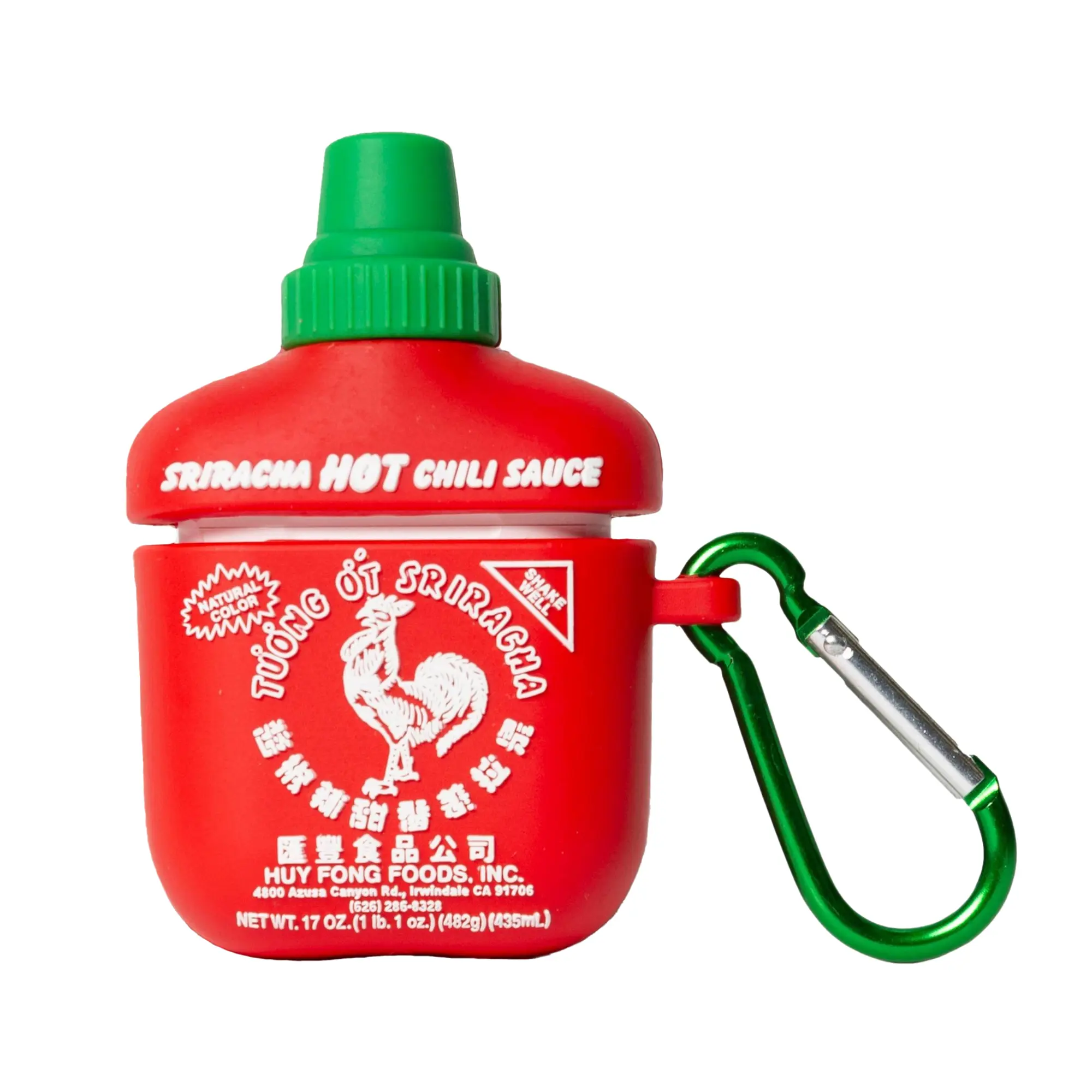 Sriracha Hot Chili Sauce AirPod Case Shell for Gen 1-2, with Carabiner Clip, Earbud Protection, Port Access & Cord Compatibility