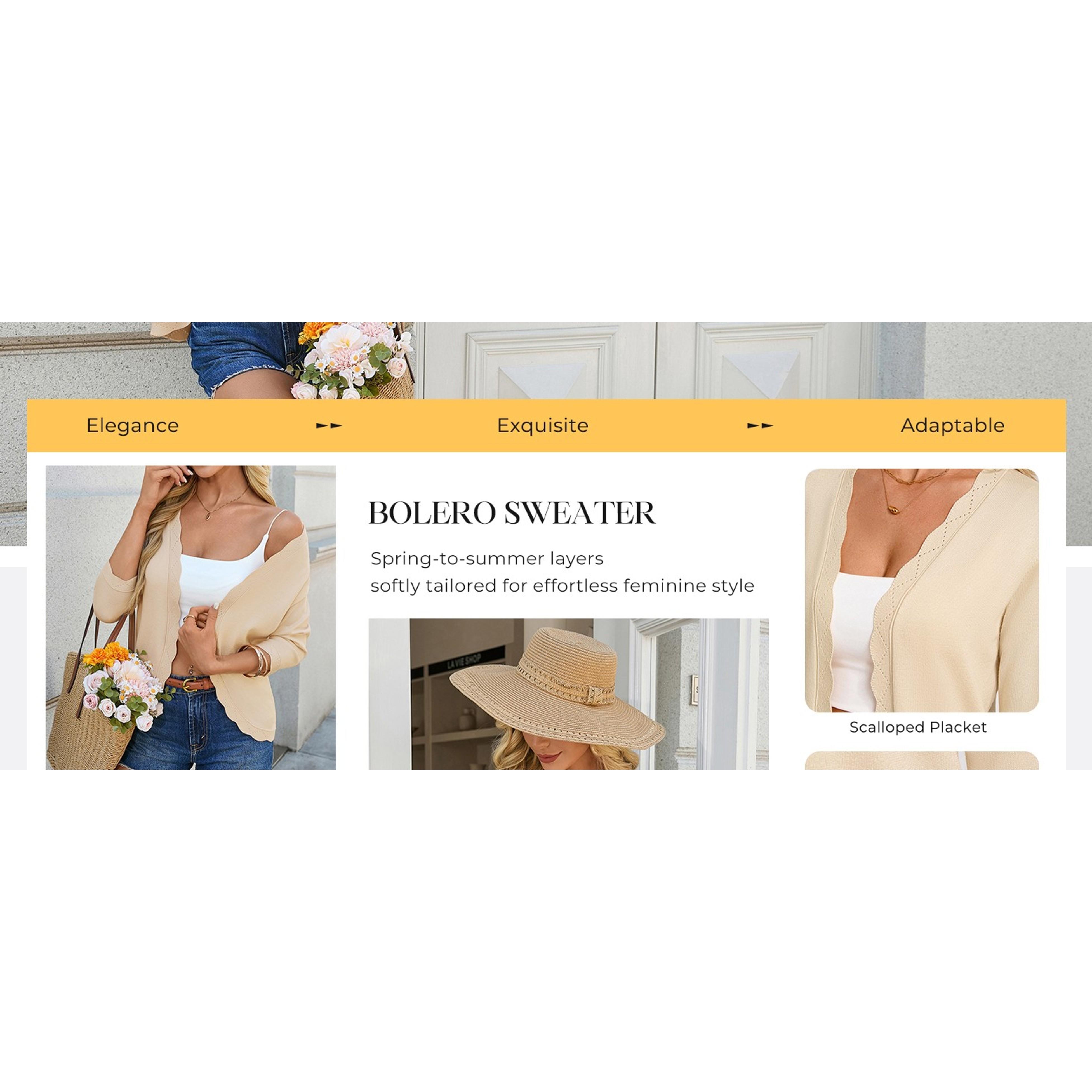 Women Lightweight Summer Cardigans 3/4 Sleeve Cropped Cardigan Sweaters Open Front Bolero Shrug