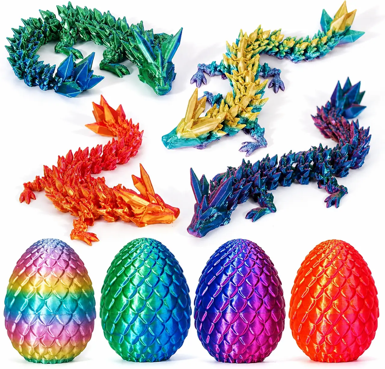 4PCS 3D Printed Dragon Egg, Articulated Crystal Animals Cool Fidget Toys, Small 3D Printer Dinosaur Eggs Party Favors Toy Classroom Prizes for Kids Boy Girls 5-7 8-12