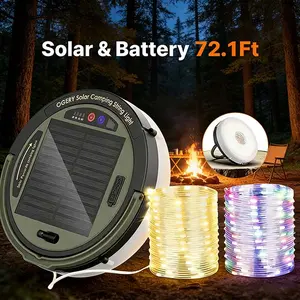 OGERY Solar Outdoor Lights Waterproof  LED String Lights 72.1ft Long with High Capacity 5400mAh Rechargeable Battery, Dual Power Supply Solar & Battery Powered Portable Outdoor Lights for Camping, Tent, Backyard, Patio and Emergency Lighting