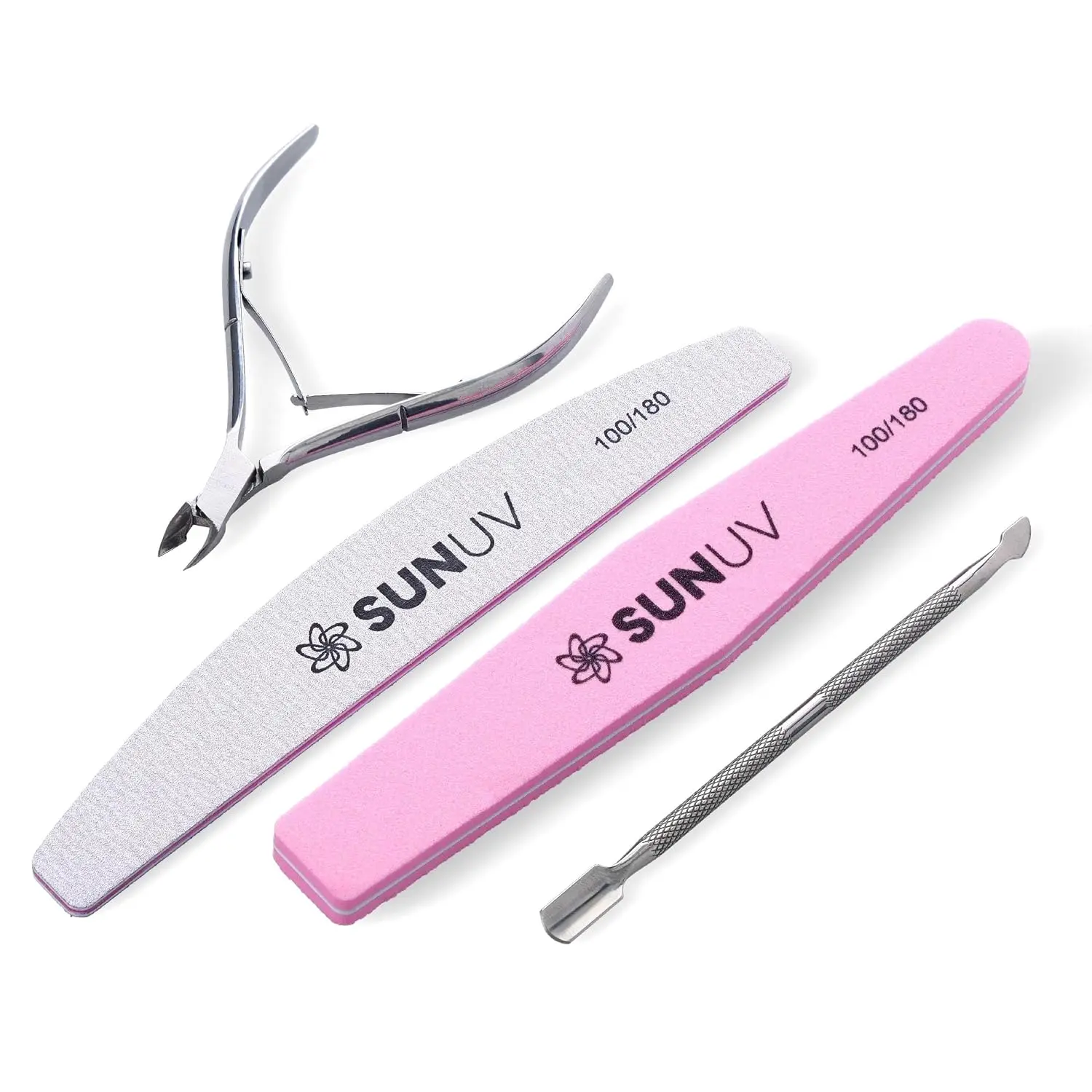 SUNUV Cuticle Nippers & Pusher, 4PCS Manicure Set with Nail File and Buffer | Professional Stainless Steel, Durable For Toenails & Fingernails, Home Salon Use, Complete Nail Care Tools