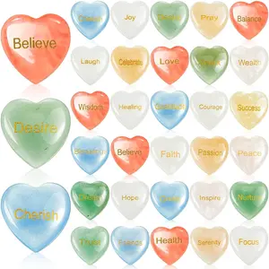 30 Pcs Heart Inspirational Stones, Heart Stones with 30 Different Words, Engraved Worry Rocks Bulk As Meditation Decorations, Party Gifts for Encouragement Friends Family (0.8 Inch)