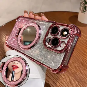 Frameless Clear HD HP Smartphone Casing - Shockproof Handheld Cellphone Case with Stand, Glitter Card Protector and Screen Protector for iPhone 13, iPhone 15 Pro Max | Mobile Phone Accessories