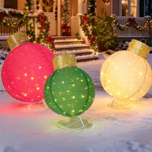 FOOWIN 3pcs Lighted Pop-Up Outdoor Christmas Ornament Set, Holiday Decoration with 270 LED Lights for Yard & Outdoor Christmas Decor