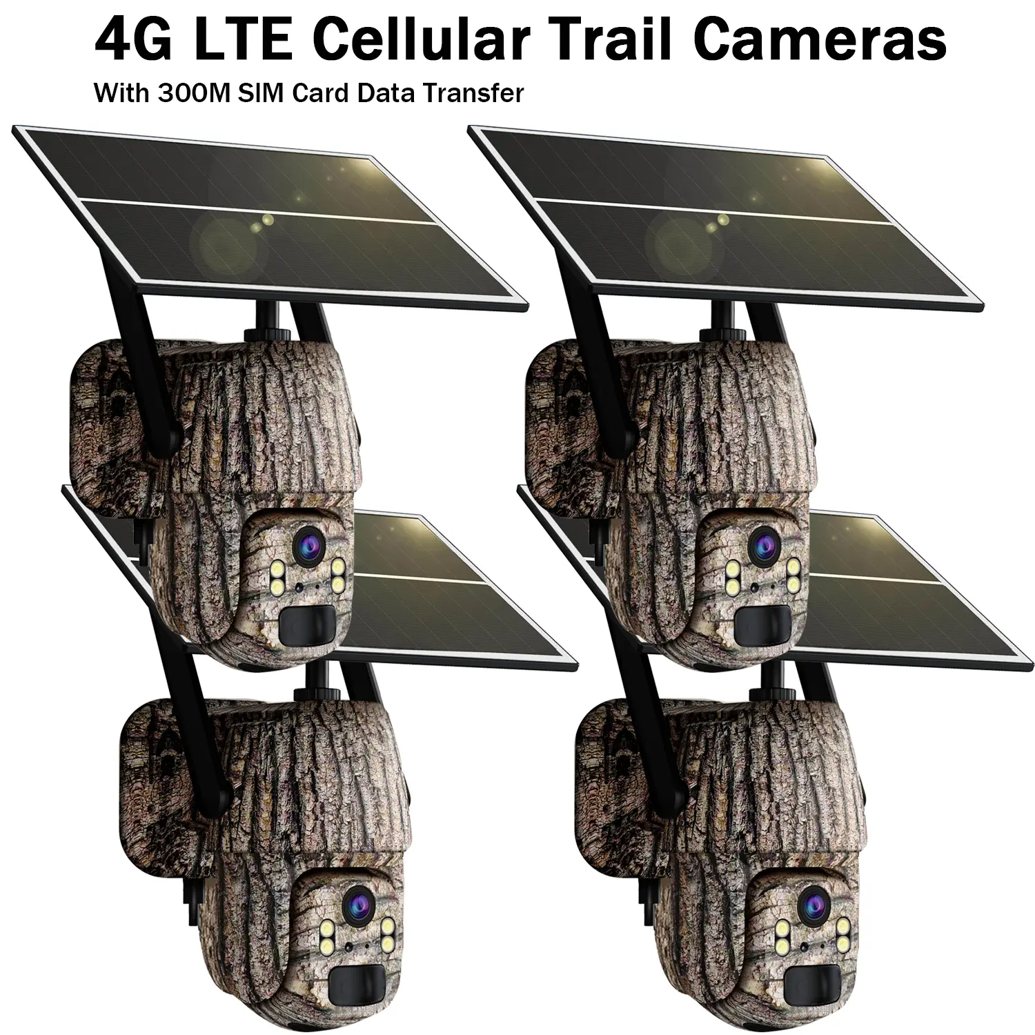 4G LTE Cellular Trail Cam - Solar-Powered Camouflage Security Camera with Built-in SIM Card, PIR Night Vision, IP65 Waterproof, 360° Panoramic Live View for Ranch, Farm Home (Household Appliance Accessory)