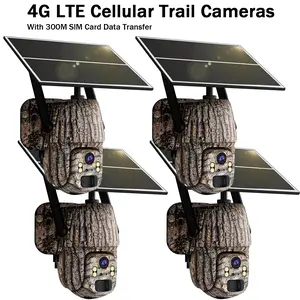 4G LTE Cellular Trail Camera with Solar Powered, Camouflage Security Cameras System, Built-in SIM Card, PIR Night Vision, IP65 Waterproof, 360 °  Panoramic Live View Video, Suitable for Ranch/Yard/Farm/Home
