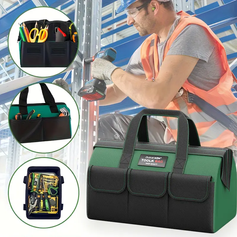 Heavy-Duty Multi-Pocket Tool Bag - Waterproof Oxford Fabric, Reinforced Handles, Multiple Pockets for Organized Storage, Ideal for Electricians & DIYers