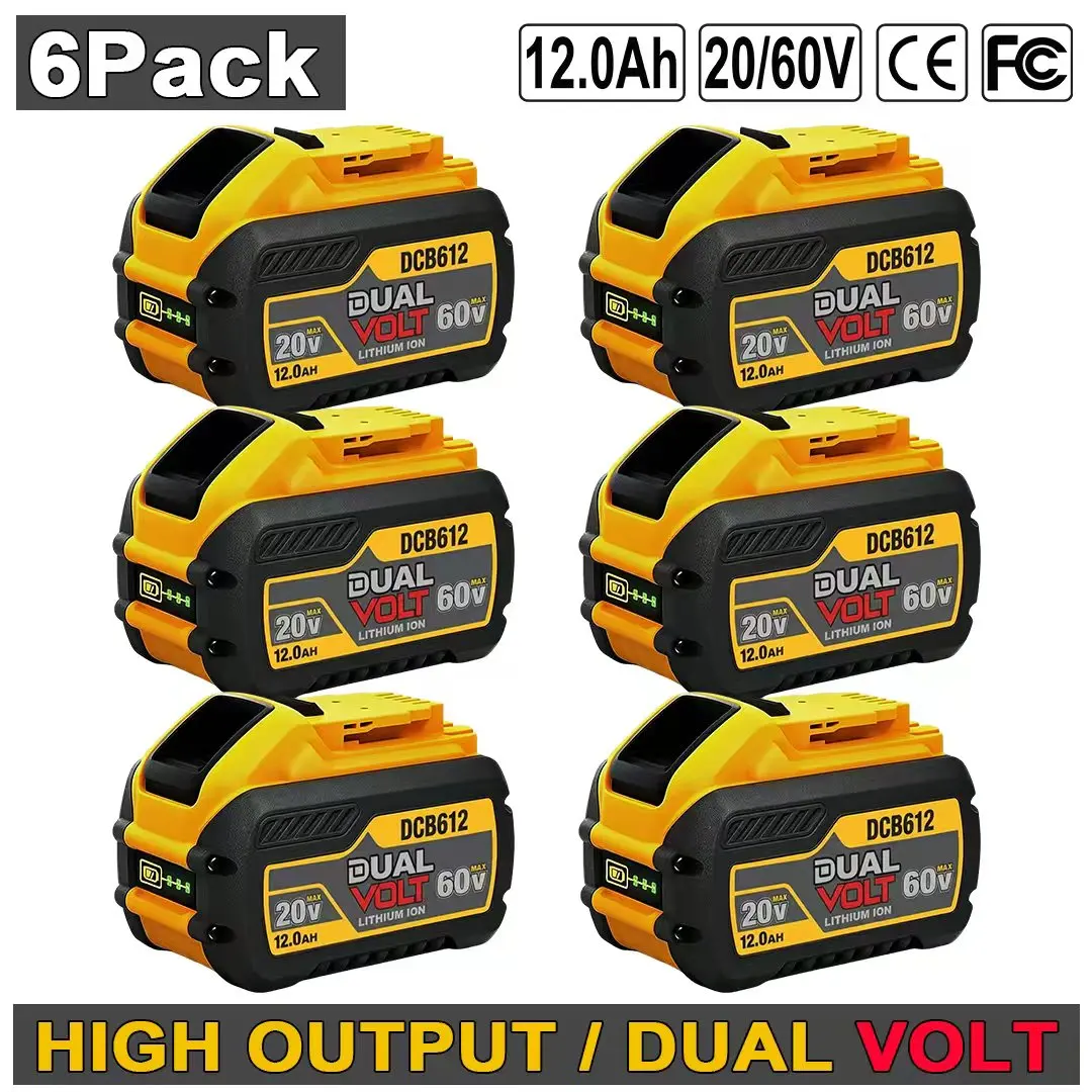 2-PACK Dewalt 12.0Ah 20V/60V Lithium-ion Battery Pack DCB606 DCB609 DCB612 for Cordless Power Tools Rechargeable High Capacity