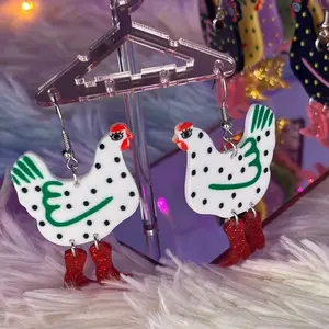 Chicken with red boots earrings