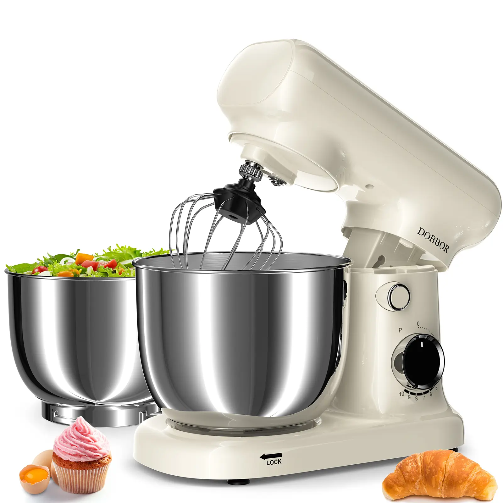 300W 10-Speed Stand Mixer with 3QT & 3.5QT Dual Mixing Bowls, Electric Food Mixer with Dough Hook, Flat Beater & Egg Whisk for Home Baking