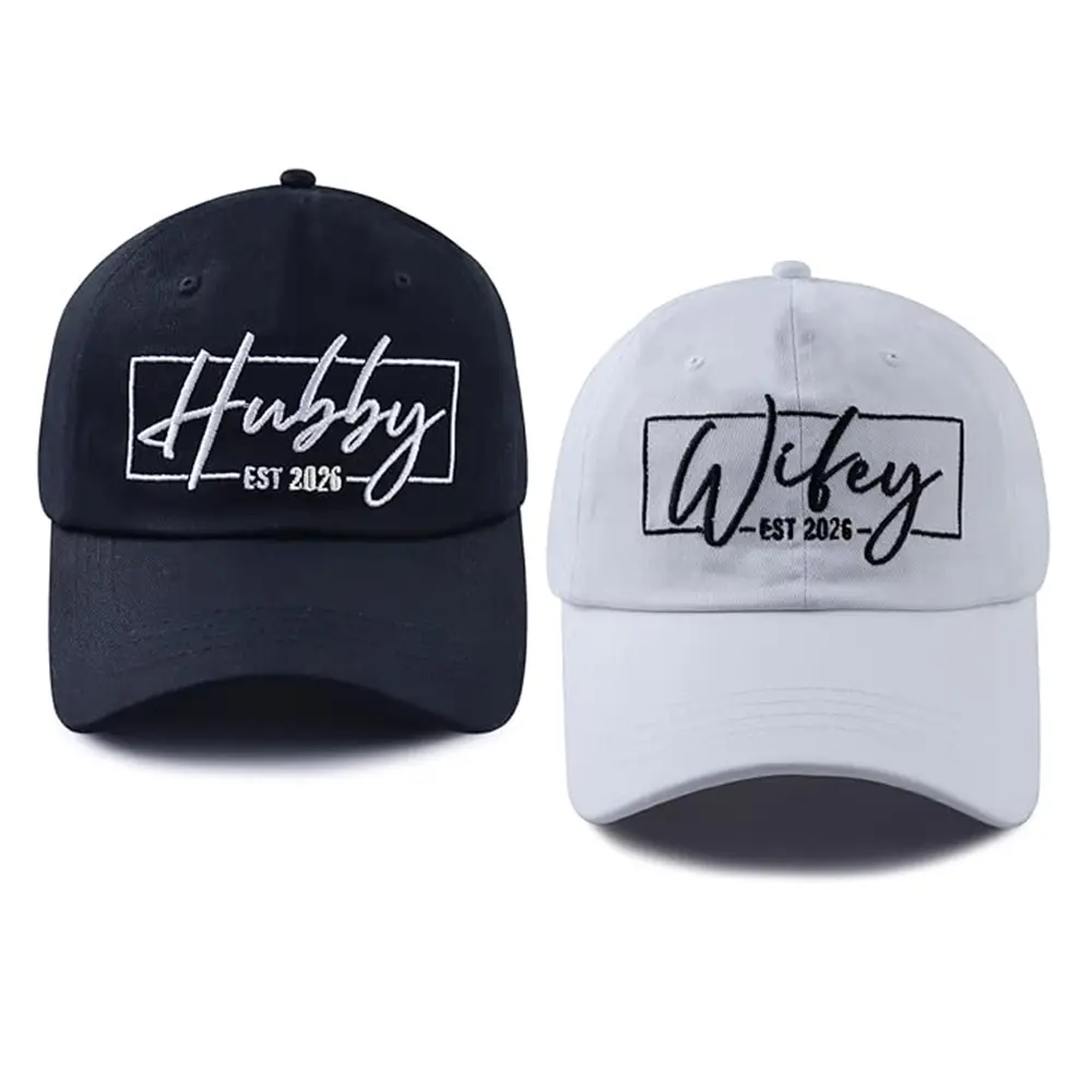 2PCS Couple Hats 2026 Classic Baseball Cap Set, Adjustable Cotton Embroidered Wifey-Hubby Headwear for Men Women Matching Outfits, Cotton Embroidered Caps, Embroidered Headwear