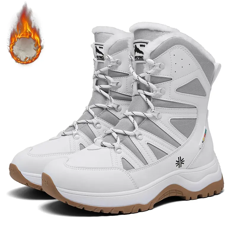 Men's Mid-Calf Tactical Snow Boots - Unisex Waterproof, Warm Furry, Comfortable Lightweight Outdoor Walking Hiking Footwear (White)