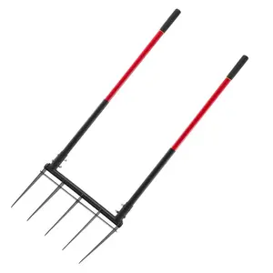 Fathersdaygift Heavy-Duty 5-Tine Steel Broadfork Hand Tiller, Durable Gardening Tools with Dual Wear-Resistant Fiberglass Handles, Ergonomic U-Shaped Grip for Soil Aeration, Compostingdealsforyoudays
