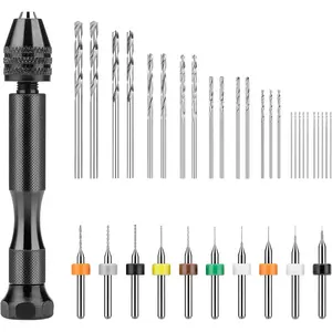 36 Pieces Hand Drill Set, Pin Vise Hand Drill with 10PCS PCB Mini Drill Bits and 25PCS Micro Twist Drill Bits, Jewelry Drilling Tool for Resin Polymer Clay, DIY Craft