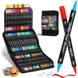Markers,72 Colors Dual Tip   Pens with Brush and Fine Tips for Rock Painting,Glass,,Ceramic,Canvas,Stone,  Color Ideal for Artists, Crafters, DIY Projects