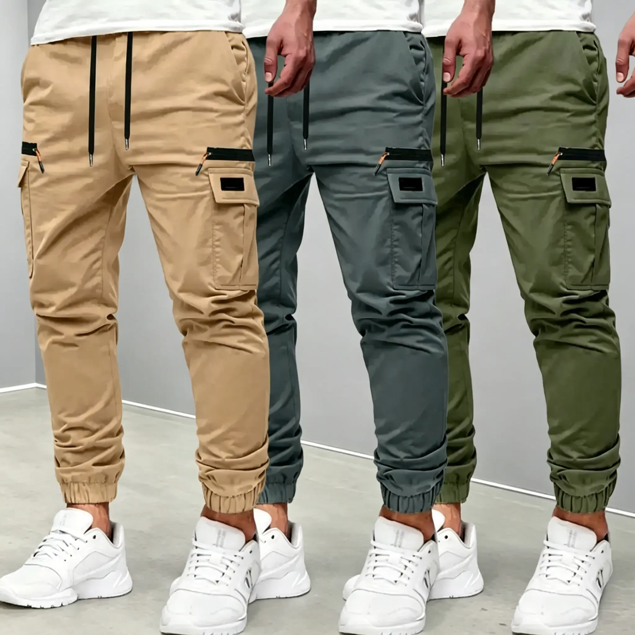 Men's Fitted Athletic Pants, Slim-Fit Tactical Joggers in Breathable Stretch Fabric with Zipper Pockets for Outdoor Work & Hiking, Athletic Men's Pants, Casual Joggers, Elastic Drawstring Joggers