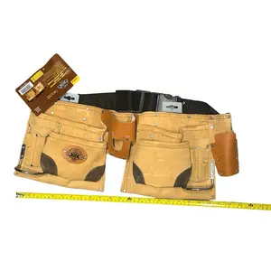 Grip Tight Tools Split Leather Apron Pouch, Tool Bag Organizer with 12 Pockets and 2 Steel Hammer Holders, Tool Pockets