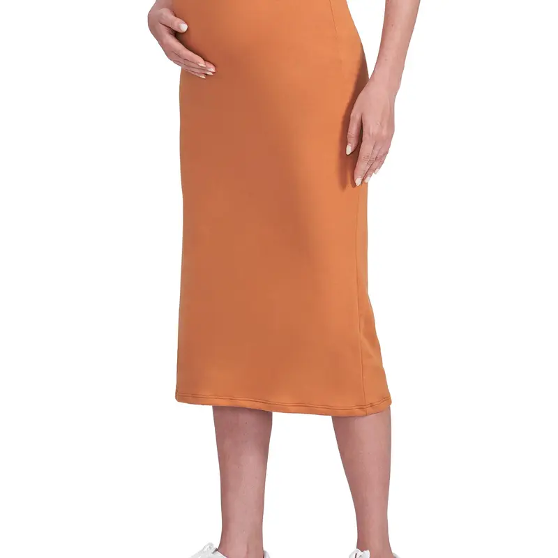 POSHDIVAH Women's Maternity Pencil Skirt - Over The Belly High-Waisted Mid-Length Solid Stretchy Breathable Squat-Proof Tear-Resistant Pill-Resist Fabric, Comfortable Elastane Maternityclothes with Excellent Elasticity for Summer Pregnancy Bottoms