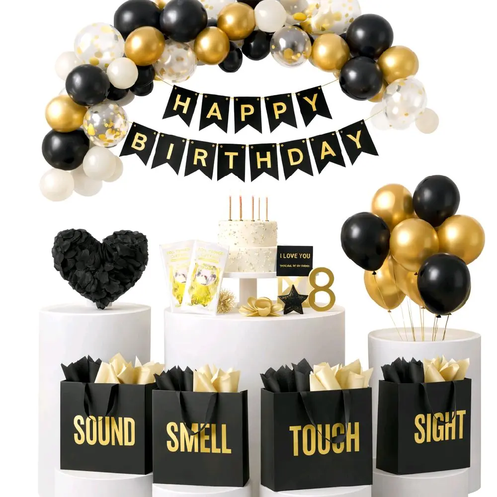 5 Senses Birthday Decoration kit - Complete Party Black Five Senses Balloons & Gift Decorations Set