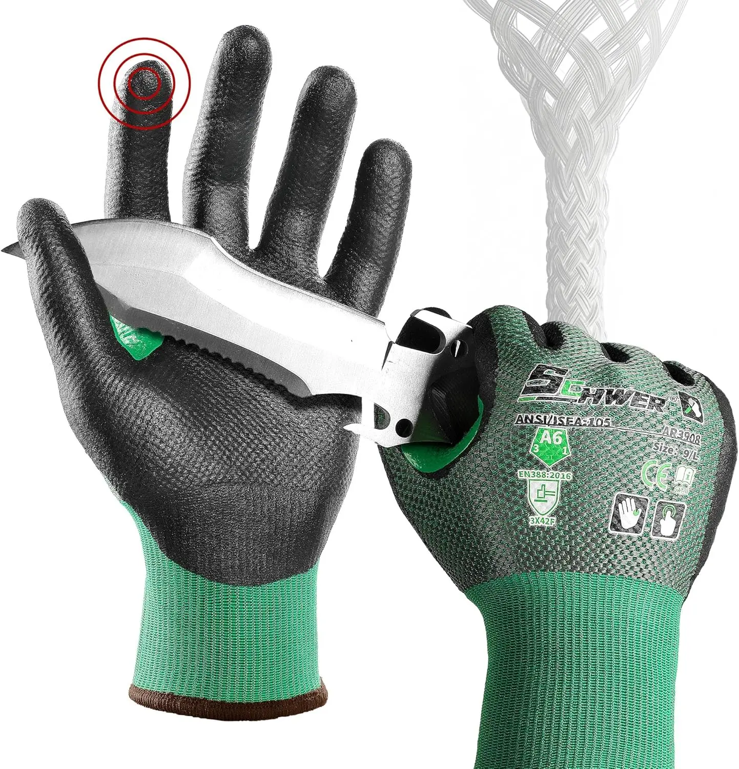 Schwer AIR-SKIN ANSI A6 Cut Resistant Gloves, AR3908 Cut Proof Glove, Ultra Thin Cutting Glove with Reinforced Thumb, Non-PFAS, Wire & Fiberglass Free, Comfort-Fit Work Glove for Mechanics, L, 1 Pair