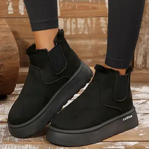 Women's Boots Stylish and Comfortable Faux Leather Suede Flat Sole Non-slip Snow Boots, Warm and Fashionable - Indoor and Outdoor Short Design Shoes