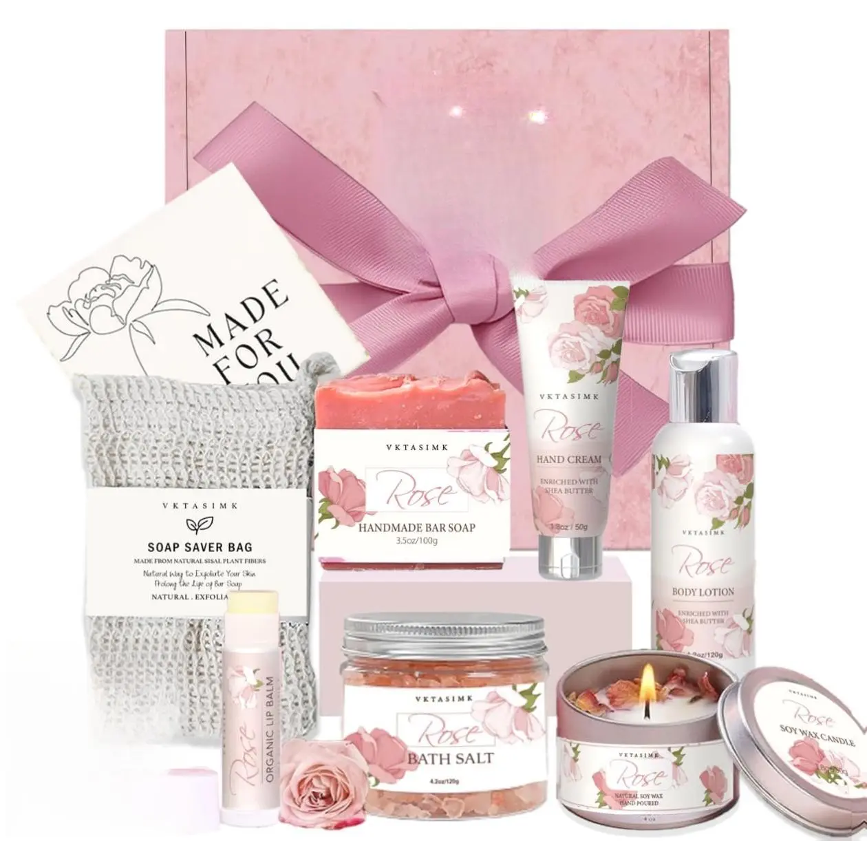 Gifts for Women, Birthday Gifts for Women, Bath and Body Gift Basket Mothers Day Gifts, Rose Home Spa Set Self Care Gift, Thank You for Mom Sister Her Teacher Friends Friendship
