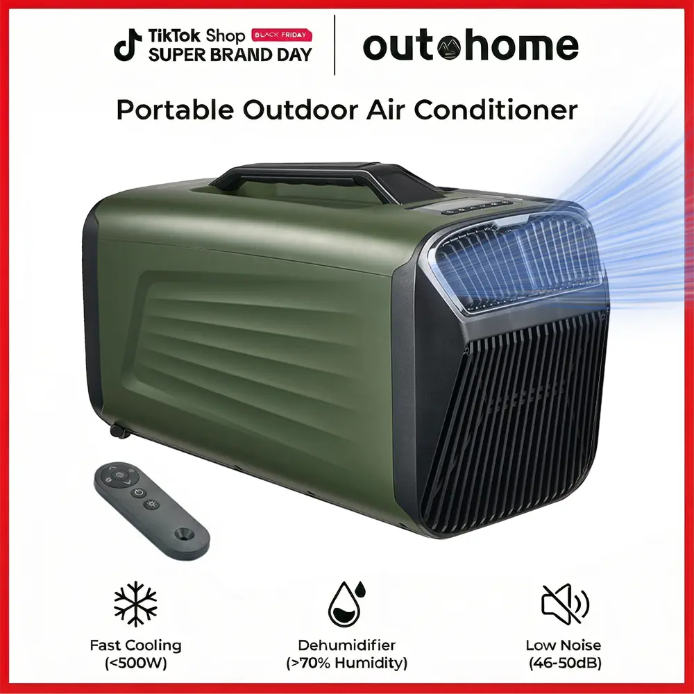Outohome 5200BTU Personal Portable AC Aircon - Mobile AC Unit, 400W Low Power, Dark Green, Compact Lightweight Home Cooling Solutions, Dehumidifier (>=70% Humidity) for Tent, RV Use to Stay Cool, Beat The Heat