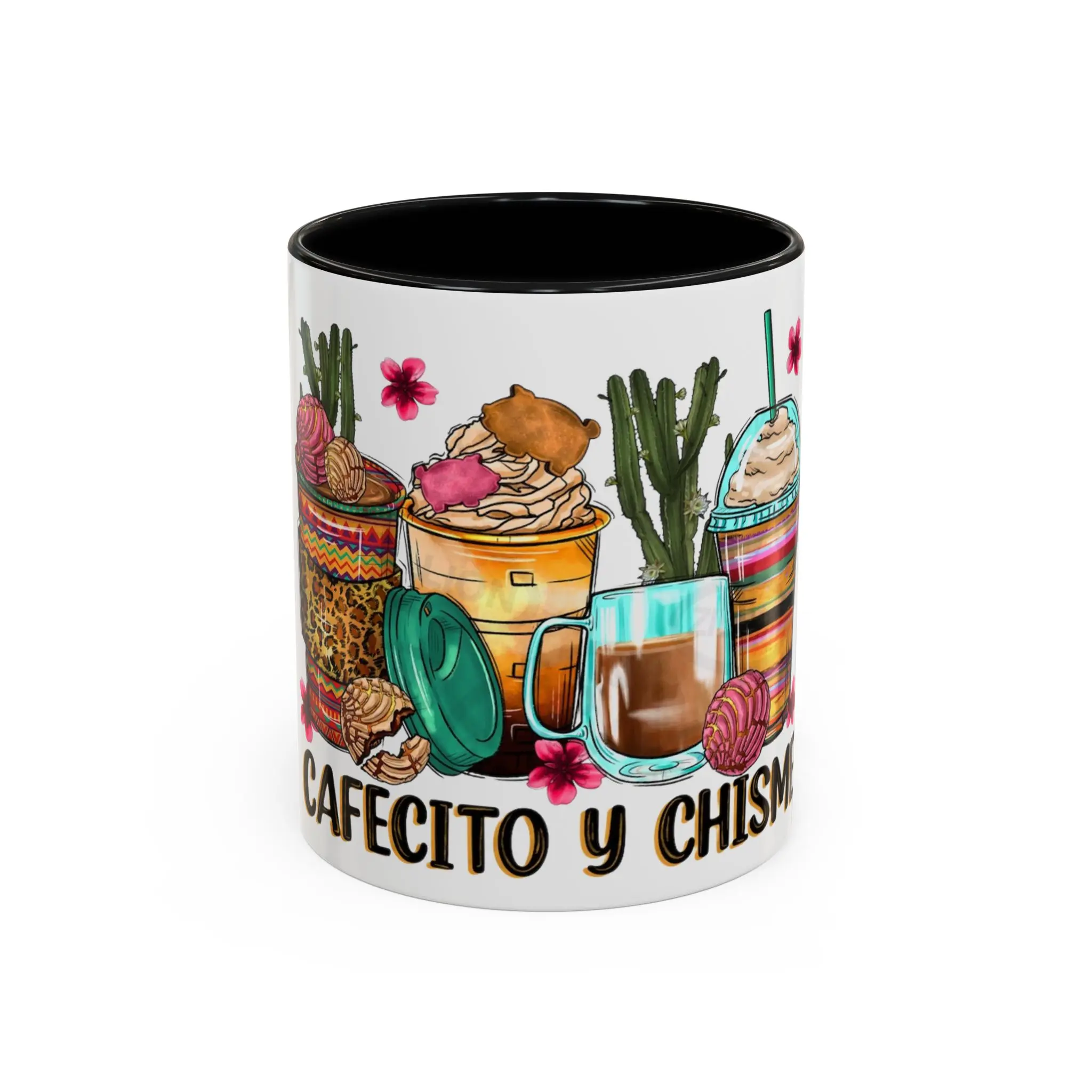 Cafecito y Chisme Accent Coffee Mug - Colorful Ceramic Cup for Coffee Lovers