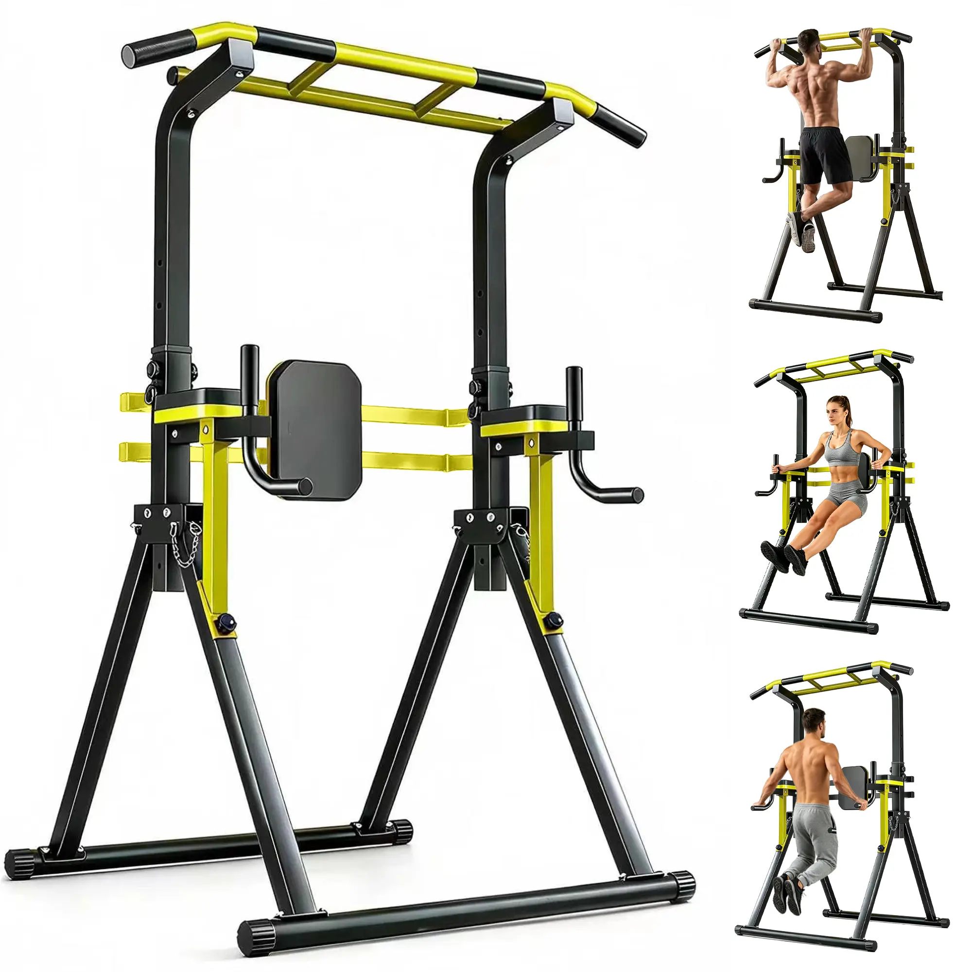 【KINMAC】Power Tower Pull Up Bar Station, 10-Level Adjustable Height Dip Station, Heavy-duty Frame Structure,Multi-Functional Home Gym Strength Training Equipment