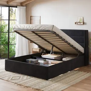 MUTICOR Gas Lift-Up Storage Bed Frame, Linen or Velvet Upholstered Headboard,No Box Spring Needed,Solid Wood Slats,Full/King/Queen Size Bed Frame#TikTokShopBlackFriday #ChristmasGifts