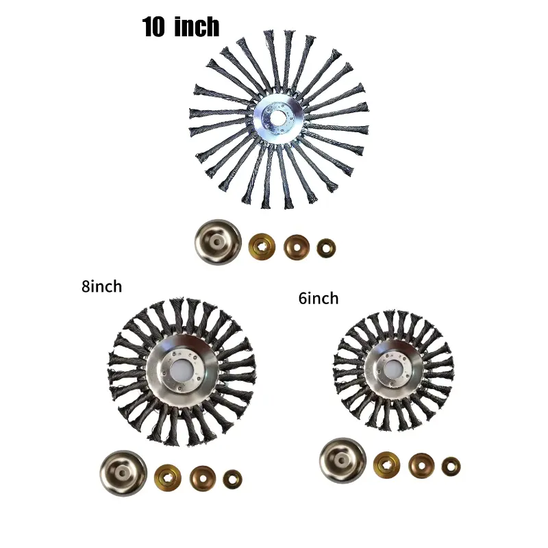 Multi-Sizes Steel Wire Weed Wacker Replacement Heads (6/8/10 in) - Rust Resistant Double-Layer Heavy-Duty Weed Brush Cutter Attachment with Bolt Mount Adapter Kit for Electric & Cordless String Trimmers, Ideal for Grass & Moss Removal