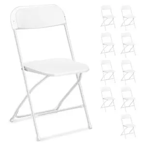 【Party Exclusive】Ubesgoo 4/6/10 Pack White Black Plastic Folding Chair, Indoor Outdoor Portable Stackable Commercial Seat With Steel Frame 350lb. Capacity For Events Office Wedding Party Picnic Kitchen Dining