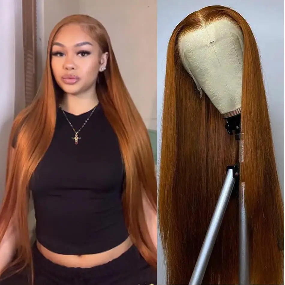 Tuneful 30 inch Ginger Blonde Hair Wig Human Hair Straight Hair Layered 13x6 Lace Front Wig 100% Human Hair Honey Blonde HD Transparent Lace Frontal Wigs Highlight P4/27 Human Hair Pre Plucked with Baby Hair SummerVibes