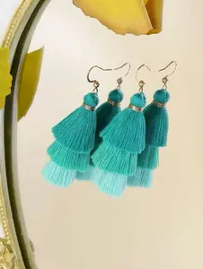 Teal Tiered Tassel Earrings