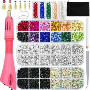 Hot Fix Rhinestone Applicator Tool Kit 5200Pcs 3/4/5mm Glass Hotfix Rhinestones Rhinestone Setter with 6 Tips Stand Zipper Bag Tweezers & Gem Picker for Clothing Fabric DIY Crafts