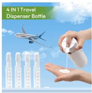 4-in-1 Leak-Proof Travel Dispenser Bottles with Secure Lock Design, TSA Approved BPA Free Refillable Silicone Squeeze Containers, Portable Travel Size Toiletry Bottles for Shampoo Lotion Soap Cosmetics, Ideal for Travel Business Camping makeup organizer