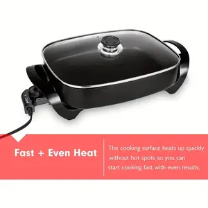 1pc, Jumbo Size Deep Dish Copper Electric Skillet - Non-Stick, Tempered Glass Vented Lid, Upgrade Thermostat, Easy Cleaning, 16''x 12''x 3.15'' - 8 Quart Capacity, Black Color, Perfect for Family Cooking