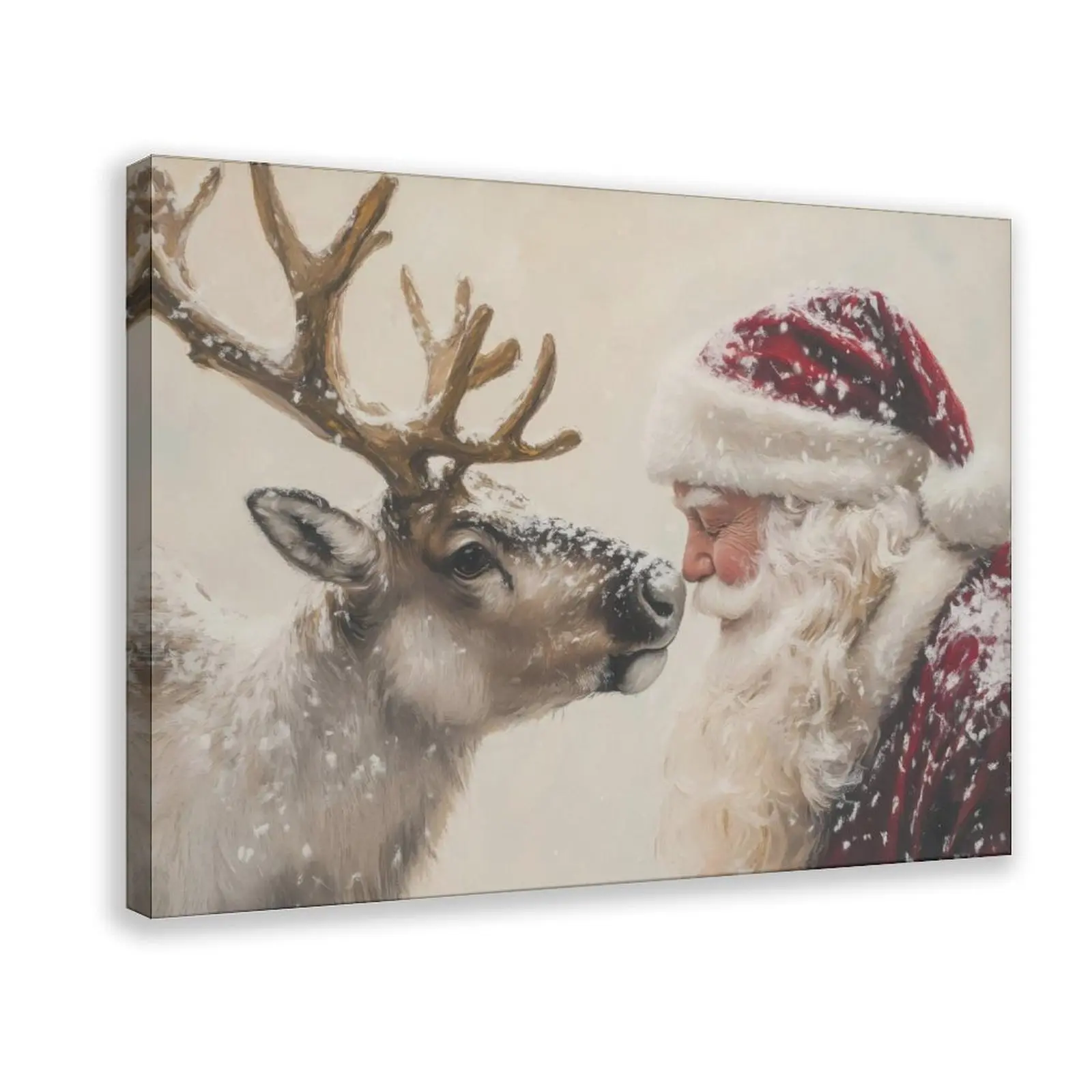 Vintage Santa And Reindeer Printable Wall Art Poster - Customizable Multi-Size Christmas Home Decor, Festive Winter Office/Garden Accent, Ideal Christmas Gift, Painting