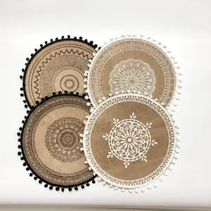 4pcs/6pcs Natural Jute Woven Placemats in Bohemian Style for Home Gatherings, Parties, Outdoor Birthdays, Christmas Decorations, Vintage Jute Backgrounds, Wall Decor, Vase Mats, And Phography Props.