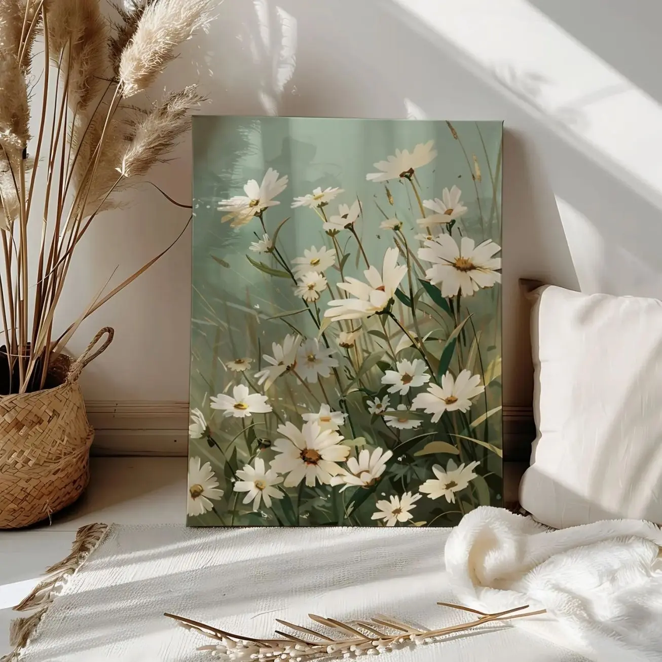 Daisy Meadow Farmhouse Wildflower Paint by Number Daisies Acrylic Paint Numbers Boho Floral Botanical Wall Art Canvas Color Paint Number Kit