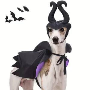 Halloween Pet Maleficent Costume - Adjustable Polyester Horror Cloak With Hood For Cats And Dogs