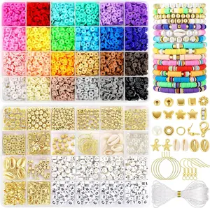 FUNTOPIA 5800+ Counts clay bead set for charm bracelets earring,DIY Friendship bracelet  6 mm polymer clay beads, 2 boxes with 440 Counts  letter beads A - Z , 19 different bead charms kit for jewelry making yourself gift