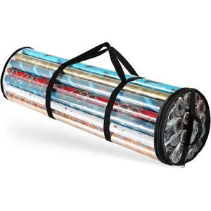 Wrapping Paper Storage Container Clear Wrapping Paper Holder Fits Up To 14 Rolls of 40" Tear Proof Gift Wrapping Organizer Premium Christmas Storage Bag For Easy Carrying
