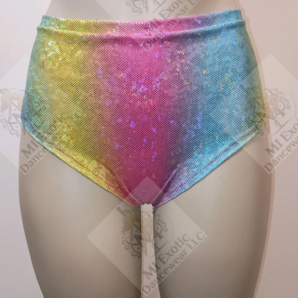 High Waisted Shorts, Rainbow Print