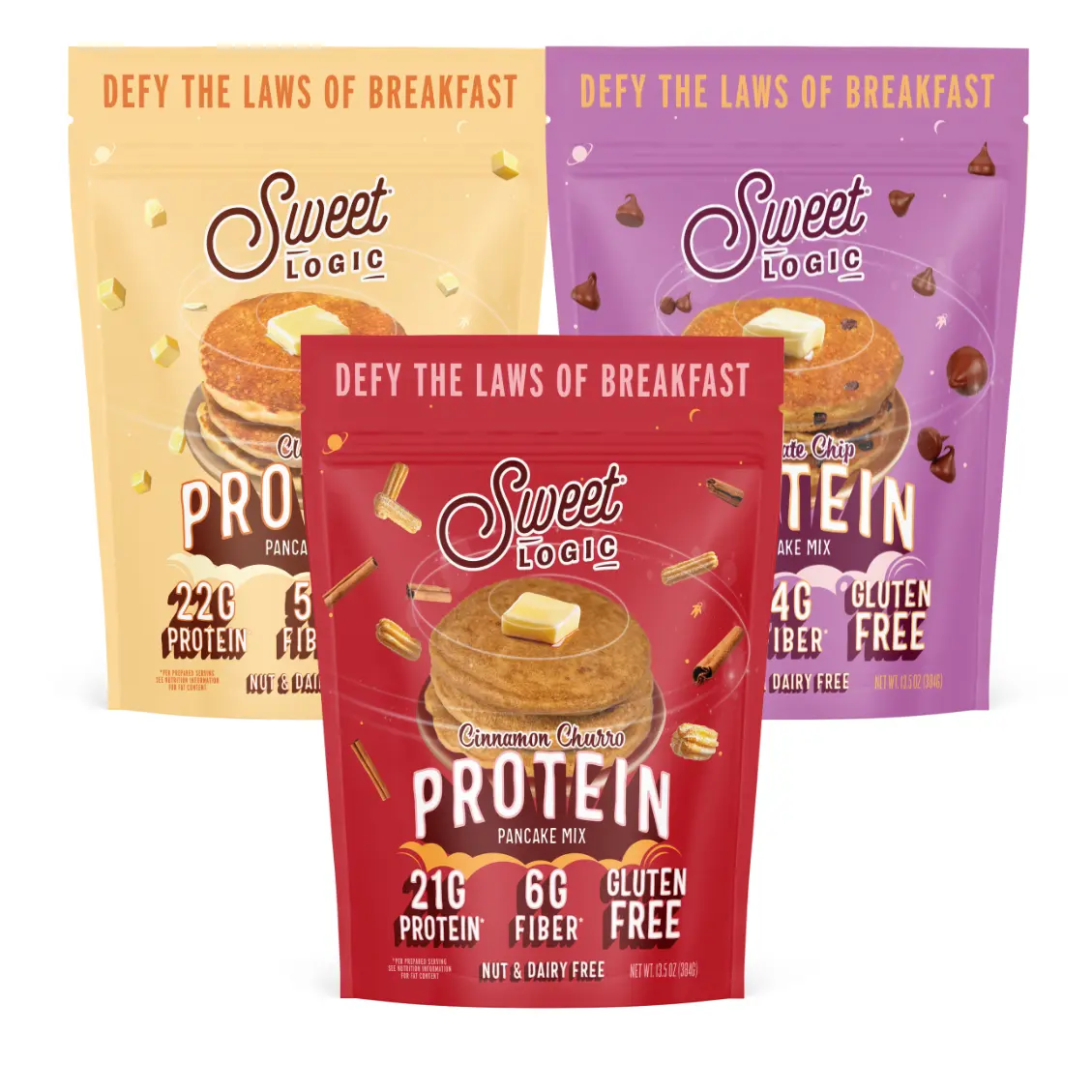 Sweet Logic Protein Pancake & Waffle Mix, 22g Protein, 5g Fiber, Gluten Free, Dairy Free with Collagen, Low Sugar, Nut Free, Varieyt Pack