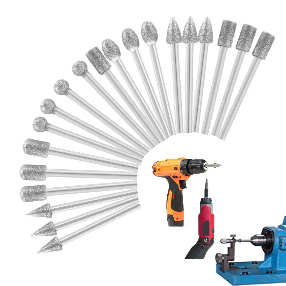 20PCS Diamond Grinding Burr Drill Bit Set for Dremel Rotary Tool Diamond Burr Bits with 1/8 Inch Shank Rotary Tool Accessories for Stone Glass Ceramics Carving, Grinding, Polishing, Engraving