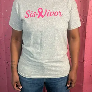Sis-Vivor Breast Cancer Awareness T-Shirt for Women Gray with Pink Ribbon Design